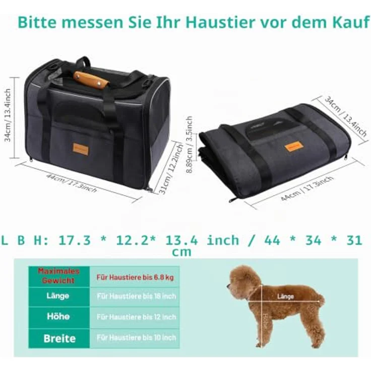 Morpilot Katzentransportbox für große Katzen & Welpen bis 12 kg, atmungsaktive Transportbox mit 4-seitigem Mesh, bequemer Griff und klappbarem Napf – Bild 5