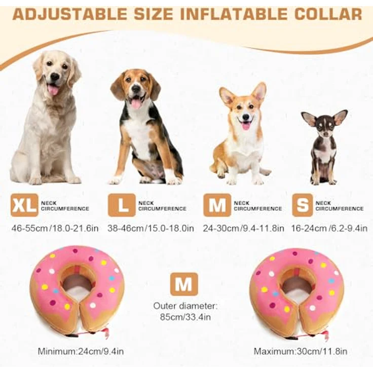 HMCEY Aufblasbare Halskrause für Hunde, Einstellbarer Schutzkragen aus weichem Veloursmaterial, Leicht und bequem, Größen S-XL – Bild 2