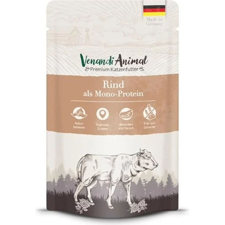 Venandi Animal Katzen-Nassfutter Rind, Monoprotein, 12x125g, hohe Verträglichkeit und natürliche Zutaten – Bild 2