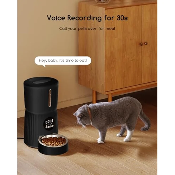 Faroro Futterautomat Katze 4L, Automatischer Futterspender mit 10-Sekunden-Sprachnachricht, Transparentes Design für Katzen und kleine Hunde – Bild 3
