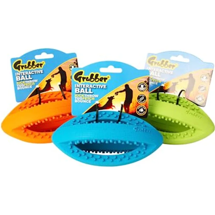 Happy Pet Grubber Interactieve Rugbybal Mini Assorti (Kauspielzeug), Hundespielzeug