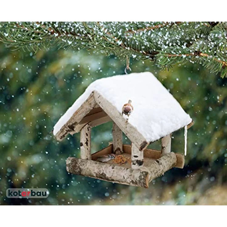 KOTARBAU® Vogelhaus aus Holz, Futterhaus Braun für Vögel, 25,5 x 25,5 x 23,5 cm, wetterfest mit Dach zum Aufhängen – Bild 2