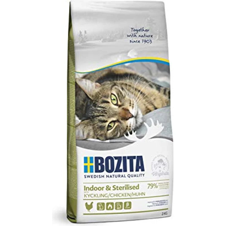Bozita Indoor & Sterilised Katzentrockenfutter mit Huhn, 2 kg, getreidefreies Futter mit 32 % Protein und 14 % Fett, zuckerfrei und gentechnikfrei – Bild 1