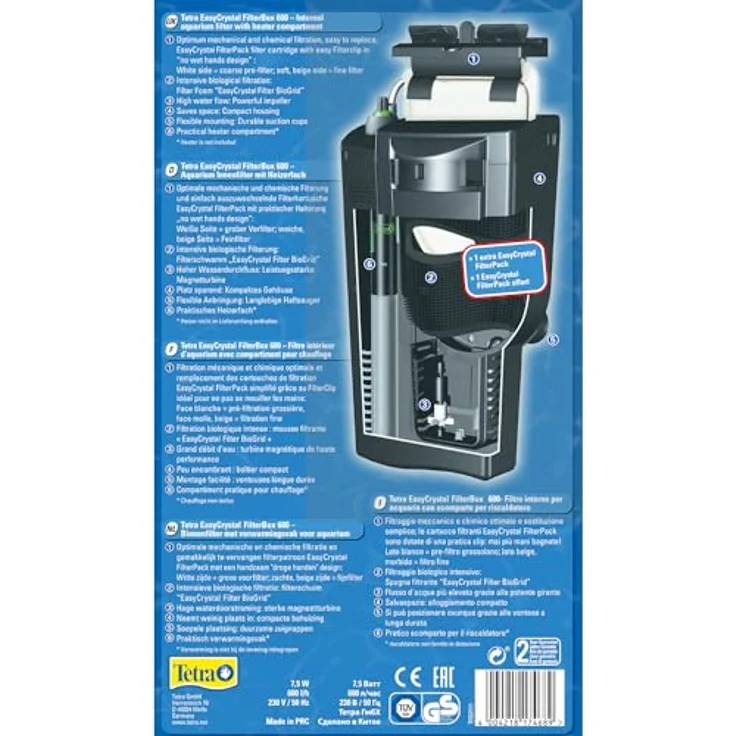 Tetra EasyCrystal Aquarium Filterbox 600, effektiver Filter für 50-150 L Aquarien, mit intensiver mechanischer, biologischer und chemischer Filterung für kristallklares Wasser – Bild 2