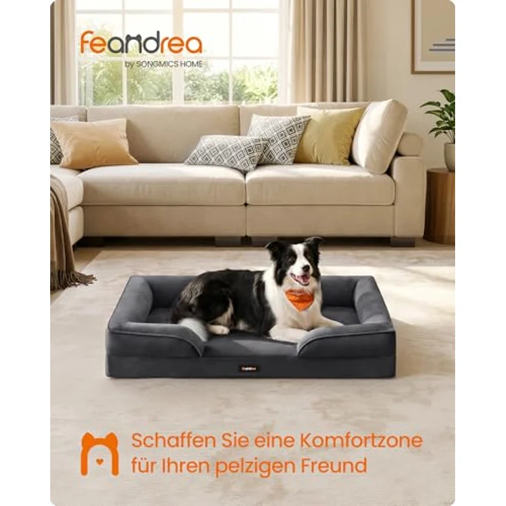 Feandrea Orthopädisches Hundebett PGW323GN01, XL Hundekissen mit erhöhter Randunterstützung, Noppenschaumstoff, abnehmbarer, waschbarer Bezug, rutschfest, schiefergrau, 104 x 69 x 17 cm – Bild 2