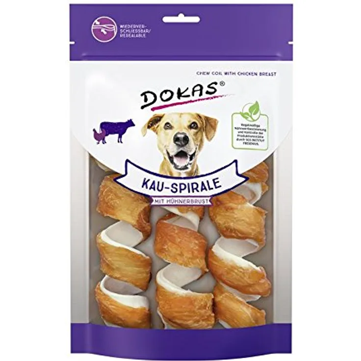 Dokas Hunde Snack Kauspirale Hühnerbrust, 8x110g, idealer Hundesnack für gesunde Kauspaß