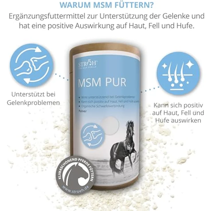 STRÖH MSM Pur Pferd 1,4 kg, Methylsulfonylmethan Pulver zur Unterstützung von Gelenken, Haut, Fell & Hufen – Bild 3