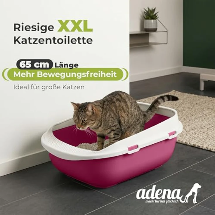adena XXL Jumbo Katzentoilette Schale 65 cm pink, große Streuschaufel, perforierte Einstiegsstufe, hohe Rückwand – Bild 3