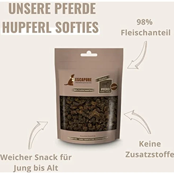 Escapure ESCAPURE Softies, Hunde Leckerli aus Pferdefleisch, 98% Muskelfleisch, getreidefrei, ohne künstliche Zusatzstoffe, 150g – Bild 4