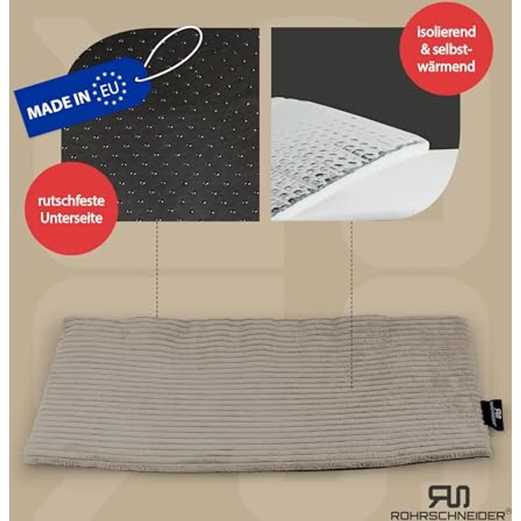Rohrschneider Katzen Fensterliege, selbstwärmende Katzendecke aus Cordstoff, waschbar, rutschfeste Unterlage, Größe 1 (60 x 29 cm), Taupe, Made in EU – Bild 2