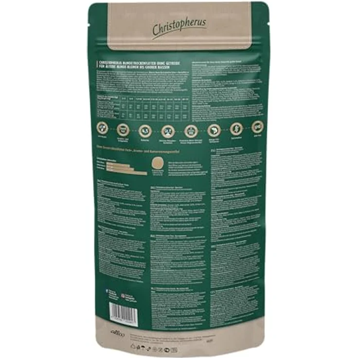 Christopherus Grainfree Senior, Vollnahrung für futtersensible Hunde ab 6 Jahren, Trockenfutter mit Ente und Kartoffel, Krokettengröße ca. 1 cm, 4 kg – Bild 3