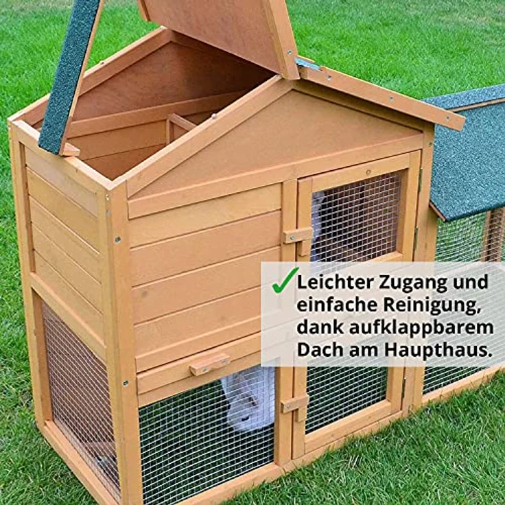 zooprinz Kaninchenstall Haupthaus mit Kuschelplatz, wetterfestes Kleintiergehege mit 2 Ebenen und großer Kotschublade für Hasen, Meerschweinchen und Kaninchen – Bild 2