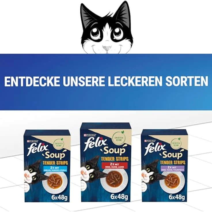 Felix Soup Tender Strips Suppe, 6x48g mit Rind, Huhn und Lamm, schmackhafte Brühe ohne künstliche Zusätze – Bild 5