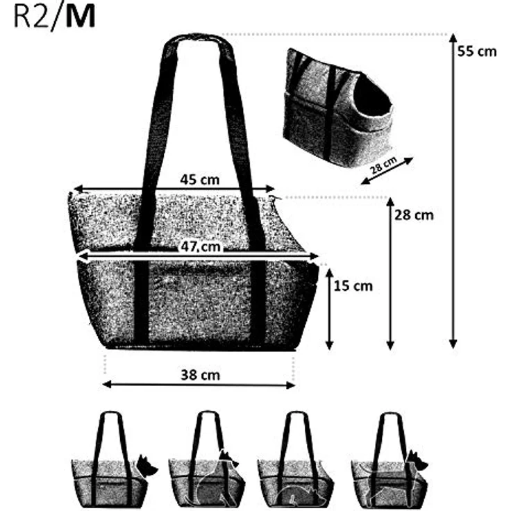 BOUTIQUE ZOO Hundetasche Grau (Gesteppt) M bis 10 kg, Transporttasche für kleinen und mittleren Hund, Welpen und Katze mit Metallhalsband und abnehmbarer Holzeinlage – Bild 2