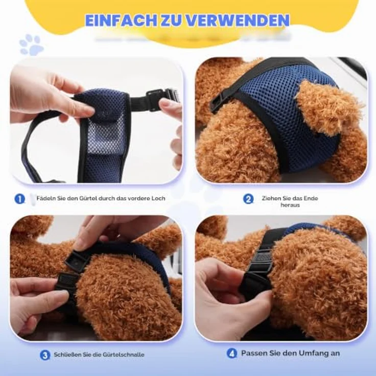 JUNUNDJING 2er Pack Wiederverwendbare Hundewindeln für Hündinnen, Verstellbare Läufigkeitshose mit 8 Damenbinden, Schwarz und Blau, Größe M – Bild 4
