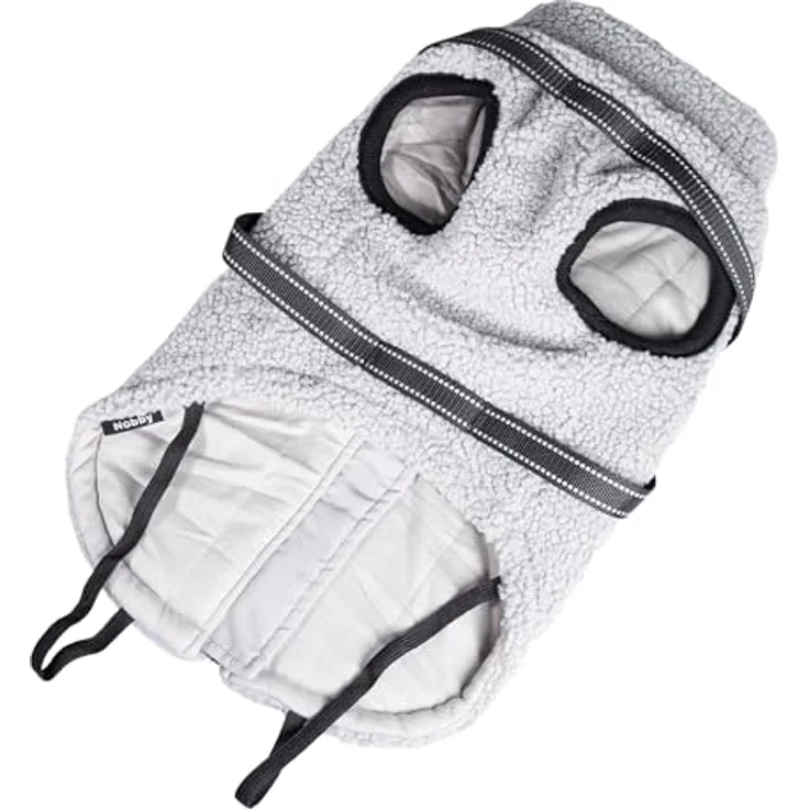 Nobby Hundemantel Plis 32 cm 2 in 1, grau, mit integriertem Geschirr und Reißverschluss, warmes Teddyfleece – Bild 4