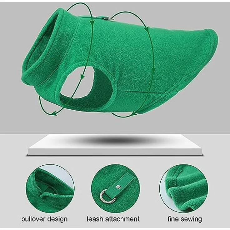 JACKO & CO Fleece-Weste für Hunde und Katzen, weich, leicht, atmungsaktiv, mit Leinenring, Grün, Größe XS (0,9-1,8 kg) – Bild 4