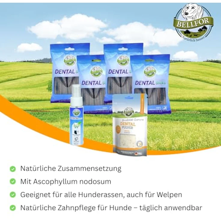Bellfor Zahnpflege Sparset, optimale Zahnpflege für Hunde, Dental Pulver 80 g + 4 x 100 g Dental Sticks + 100 ml Dental Spray – Bild 4