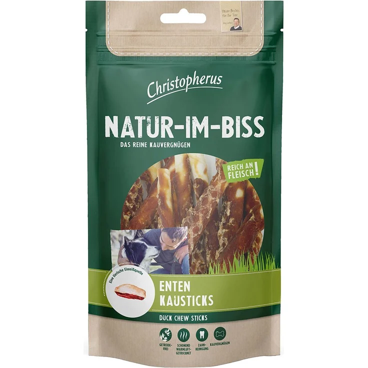 Christopherus Natur-Im-Biss Enten-Kausticks, 70g, Ergänzungsfuttermittel für Hunde