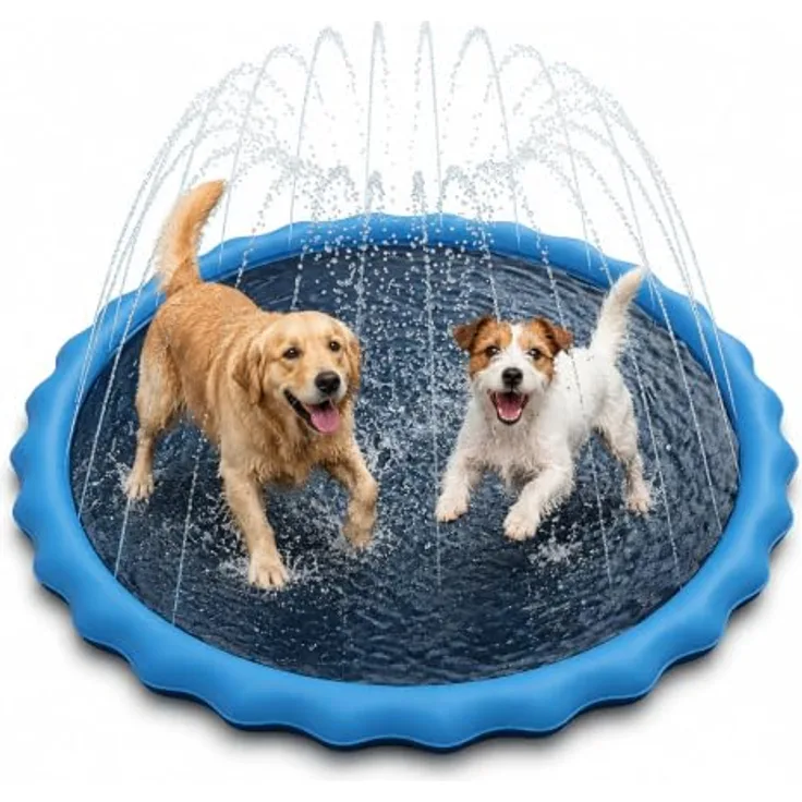 Jsdoin Hundepool Planschbecken 100cm, Faltbare Wassermatte mit Sprinklersystem, rutschfeste Oberfläche für Outdoorspaß im Sommer