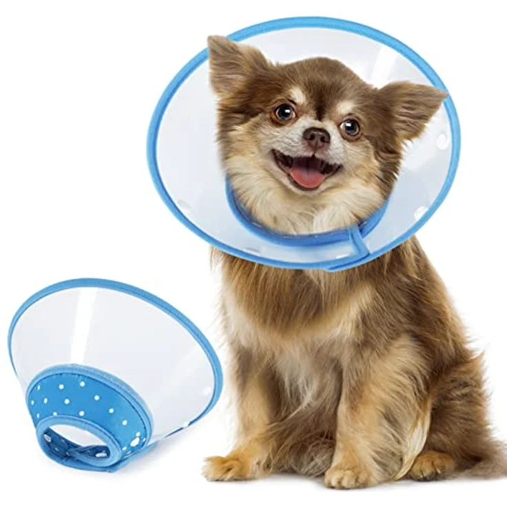 Vivifying Haustier Halskrause, Schutzkragen für Welpen, kleine Hunde und Katzen, verstellbar 20-24.5 cm, leichtes PVC-Material, Blau-L – Bild 1