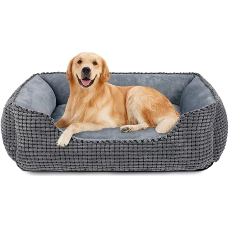 JOEJOY Hundebett XL, Waschbares Plüsch Hundekorb für große Hunde, 89x63x23cm, Rutschfeste Unterseite, Erhöhter Rand – Bild 1