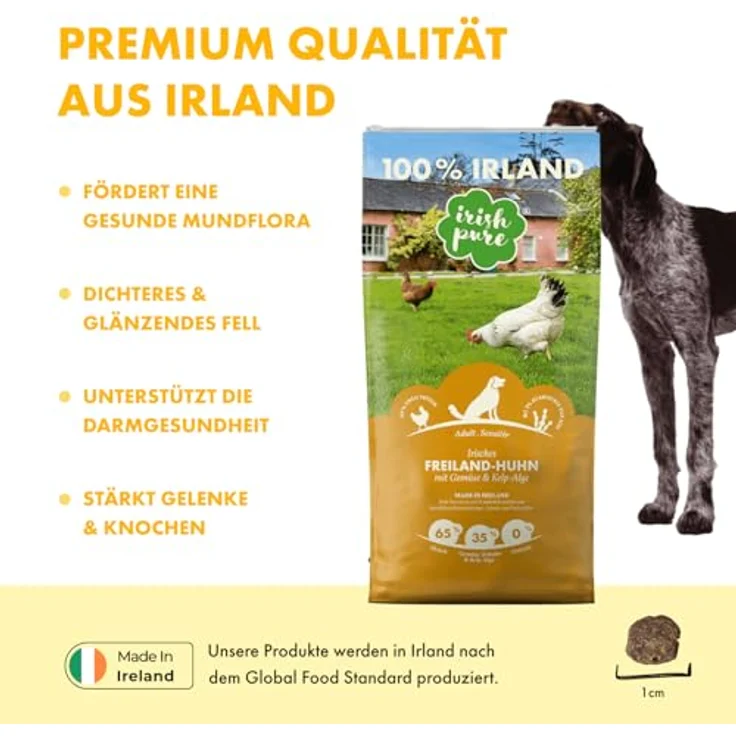 Irish Pure Premium Trockenfutter für Hunde, Getreidefrei, Hoher Fleischanteil (65% Huhn), Sensitiv, 1,5kg – Bild 3