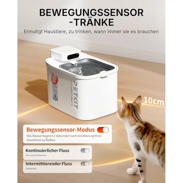 PETKIT Intelligenter Haustier Trinkbrunnen 3L, Edelstahl & BPA-frei, Flüsterleise mit Bewegungssensor & App-Steuerung, Spülmaschinenfest – Bild 3