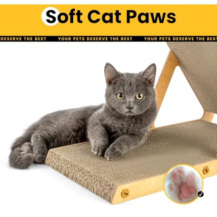 Coching A-Frame Kratzmöbel aus Recycling-Pappe & Holzrahmen, beidseitiges Kratzbrett für Kitten, Möbelschutz, helles Holz – Bild 4