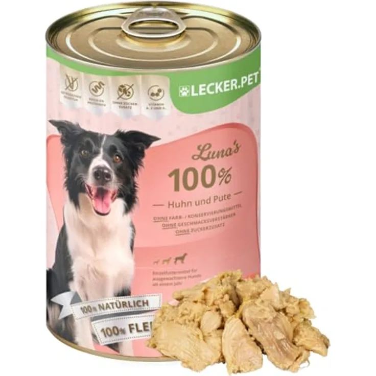 Lyra Pet Luna's 100% Huhn und Pute, Hunde Nassfutter 6x400g, natürlich, glutenfrei, ohne Zusatzstoffe, reich an Proteinen & Mineralien
