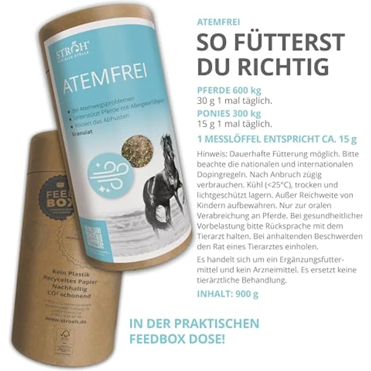 STRÖH Küsten ATEMLUFT Pellets für Pferde (900g), Ergänzungsmittel mit Bronchialkräutern zur Unterstützung der Atemwege, ideal bei Husten und Allergien – Bild 4