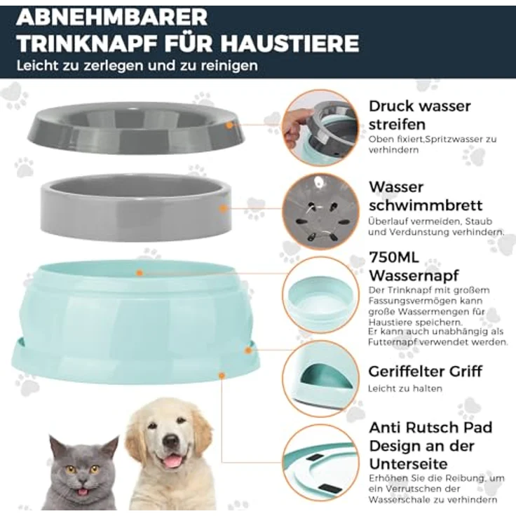 Qianyou Wassernapf für Hunde Unterwegs 750ml, Auslaufsicher mit Spritzschutz, rutschfest und tragbar, Grün – Bild 3