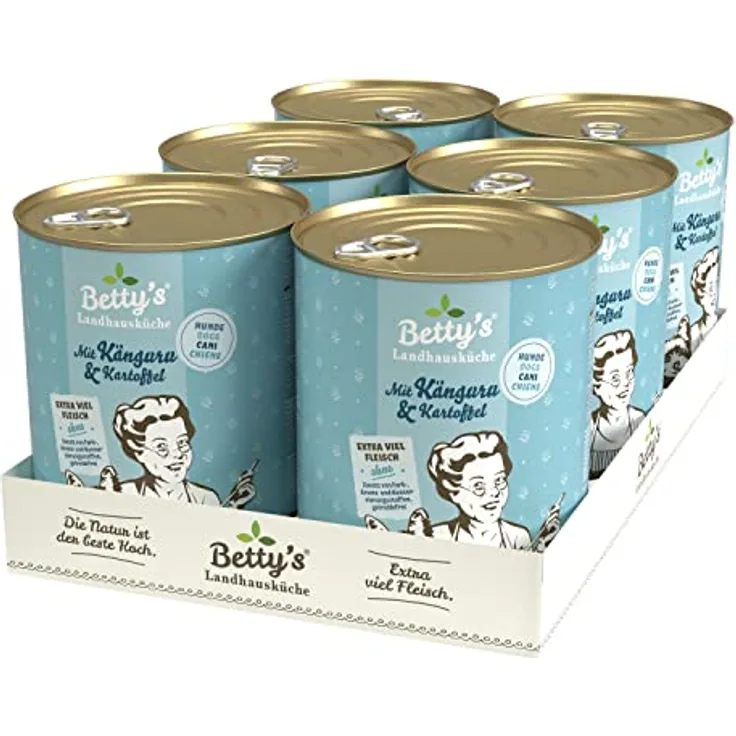 Boswelia Betty's Landhausküche Hund Känguru mit Kartoffeln und Geflügel, Nassfutter für alle Hunderassen, 6 x 800 g, hohe Bioverfügbarkeit