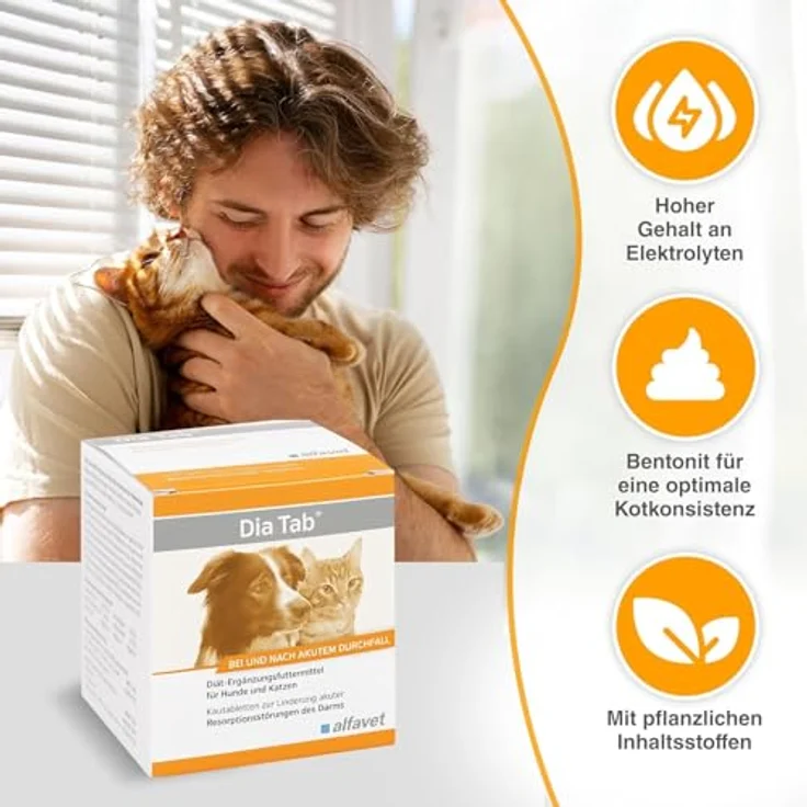 Alfavet Dia Tab, Ergänzungsfuttermittel für Hunde und Katzen bei Durchfall, 6 x 5,5g, hochakzeptable Kautabletten, ideal für unterwegs – Bild 4