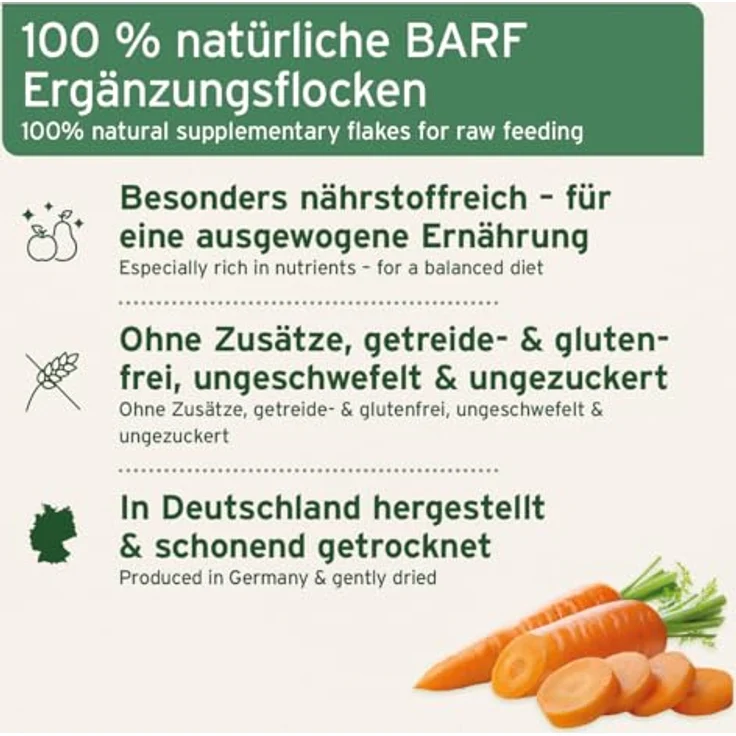 AniForte BARF-Line Karotten-Möhrenflocken, 1kg, getreide- und glutenfreies Hundefutter ohne künstliche Zusätze – Bild 3