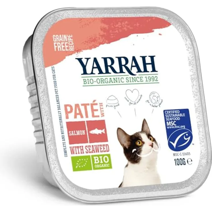 Yarrah Bio Katze Schale Pastete, getreidefrei mit Lachs (MSC), 6 x 100 g