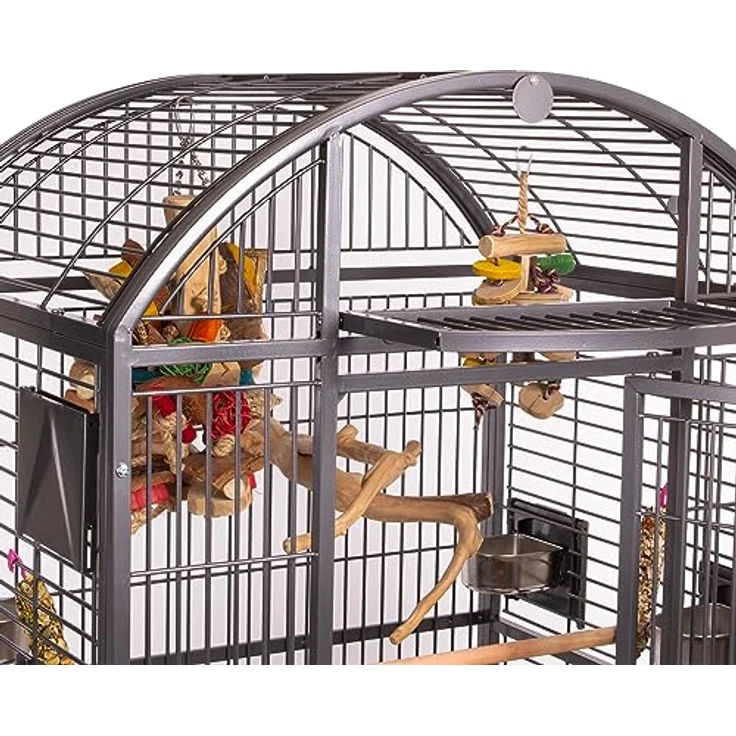 Montana Cages Hacienda Dome Vogelvoliere, Papageienkäfig für kleine- & mittelgroße Papageien, 4 Edelstahlnäpfe, Anflugklappe, Antik Edition, ca. 91 x 71 x 165 cm – Bild 4