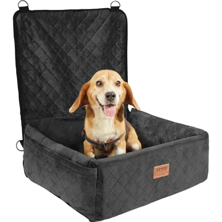 VEVOR Hunde Autositz, 600x500x670mm, für kleine bis mittelgroße Hunde bis 18kg, schwarz, mit Aufbewahrungstasche und ansteckbarer Sicherheitsleine – Bild 1