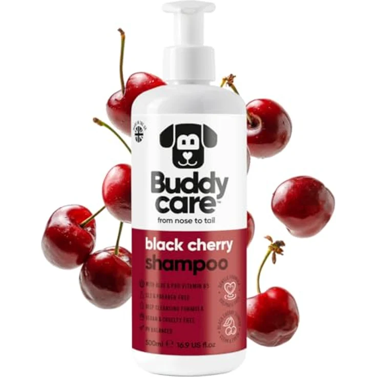 Buddycare Schwarzkirsch-Hundeshampoo, Tiefenreinigendes Shampoo mit Aloe Vera und Pro-Vitamin B5, fruchtiger Duft, 500ml – Bild 1