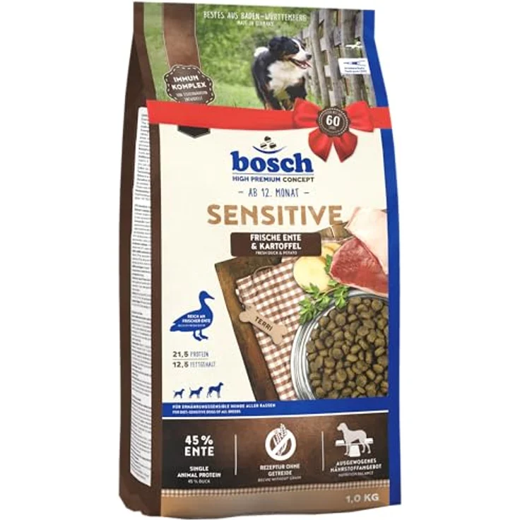 Bosch HPC Sensitive Ente und Kartoffel, Trockenfutter für ernährungssensible Hunde, 3kg – Bild 1