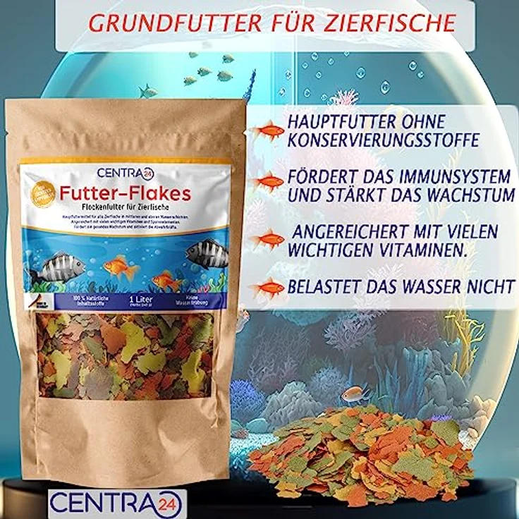 Centra24 Premium Fischfutter 1L, Futter-Flakes für Süßwasserfische mit 100% natürlichen Zutaten und ohne Konservierungsstoffe – Bild 2