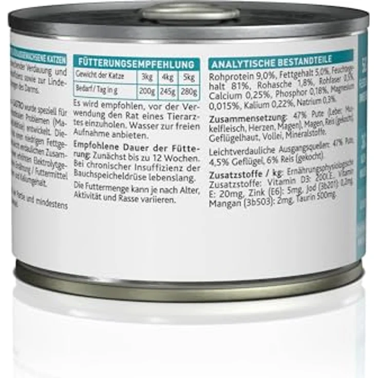 KATTOVIT Gastro Nassfutter für Katzen, Diät-Alleinfuttermittel zur Unterstützung des Magen-Darm-Systems, glutenfrei, 12 x 185 g P, mit Pute – Bild 5