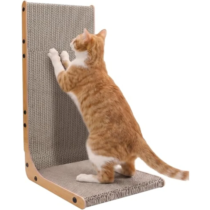Gimars 58cm L-Form Kratzbrett für Katzen, stabiles Kratzmöbel aus hochdichter Wellpappe, rutschfest und platzsparend, für effektiven Möbelschutz – Bild 1