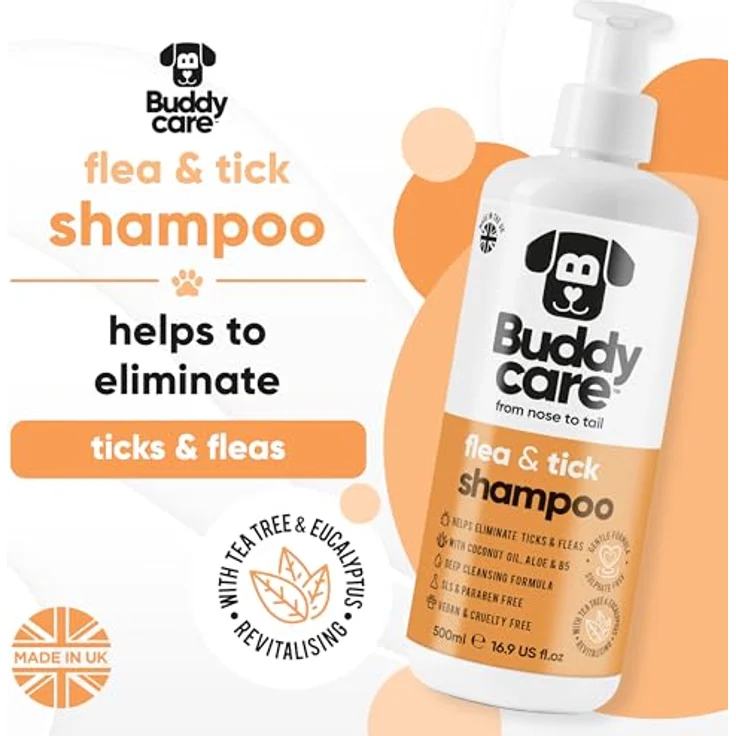 Buddycare Floh- & Zeckenhundeshampoo, tiefenreinigend mit Teebaumöl & Eukalyptus, 3x 500ml – Bild 1