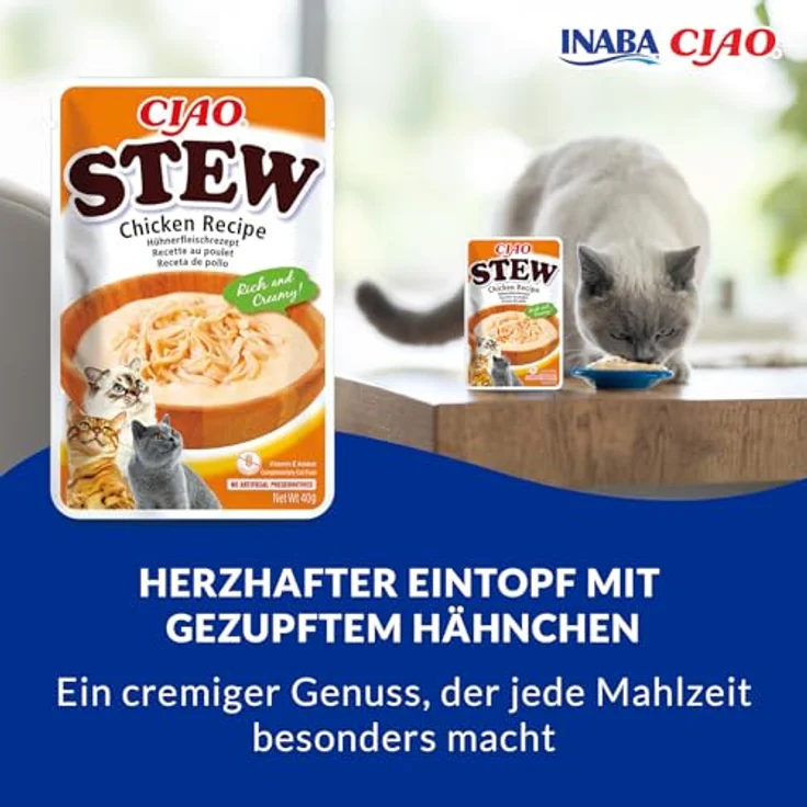 INABA Ciao Stew Katzenfutter, Nassfutter mit 34% Hühnerfleisch, kalorienarm, getreidefrei, zuckerfrei, 40 g (1er Pack) – Bild 2
