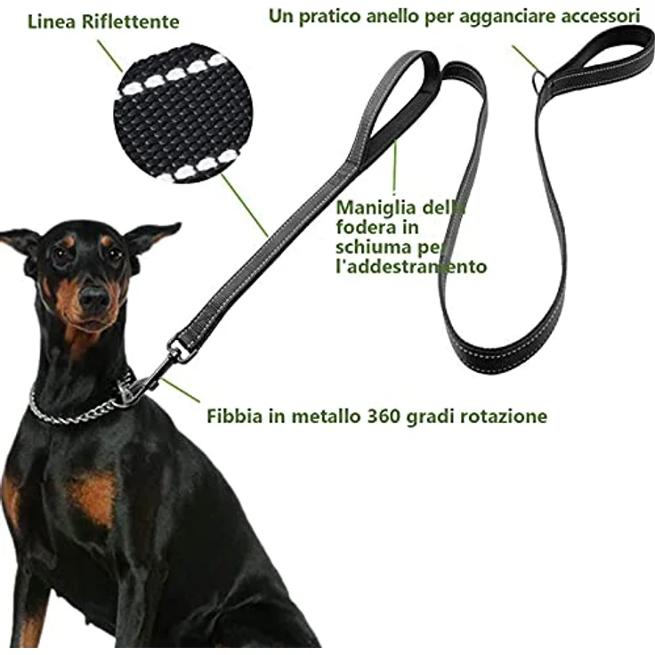 Eyleaf Hundeleine, 1,8 Meter reflektierende Nylonleine für große und mittelgroße Hunde, mit 2 gepolsterten Handschlaufen und Kurzführer, schwarz – Bild 2