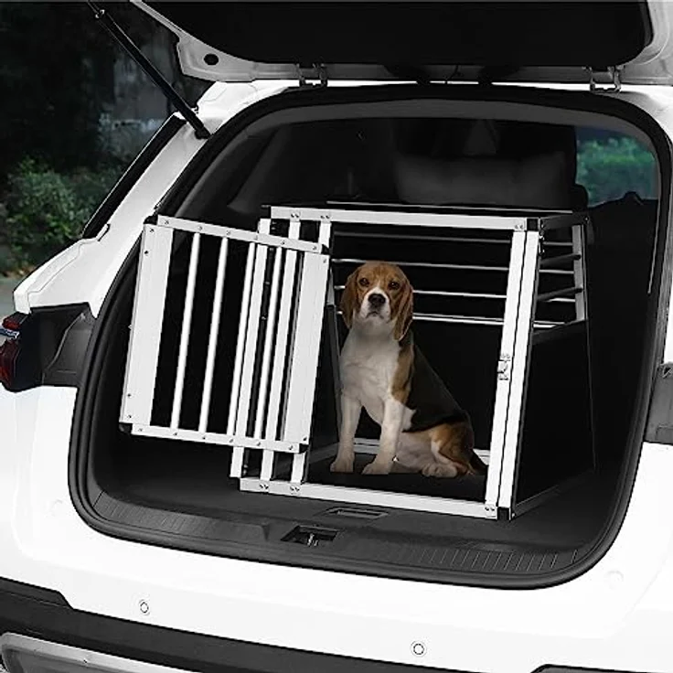 EUGAD Hundetransportbox Alubox, trapezförmige Autotransportbox für kleine/mittlere Hunde und Katzen, 60x50x55cm, stabil und leicht zu reinigen – Bild 2