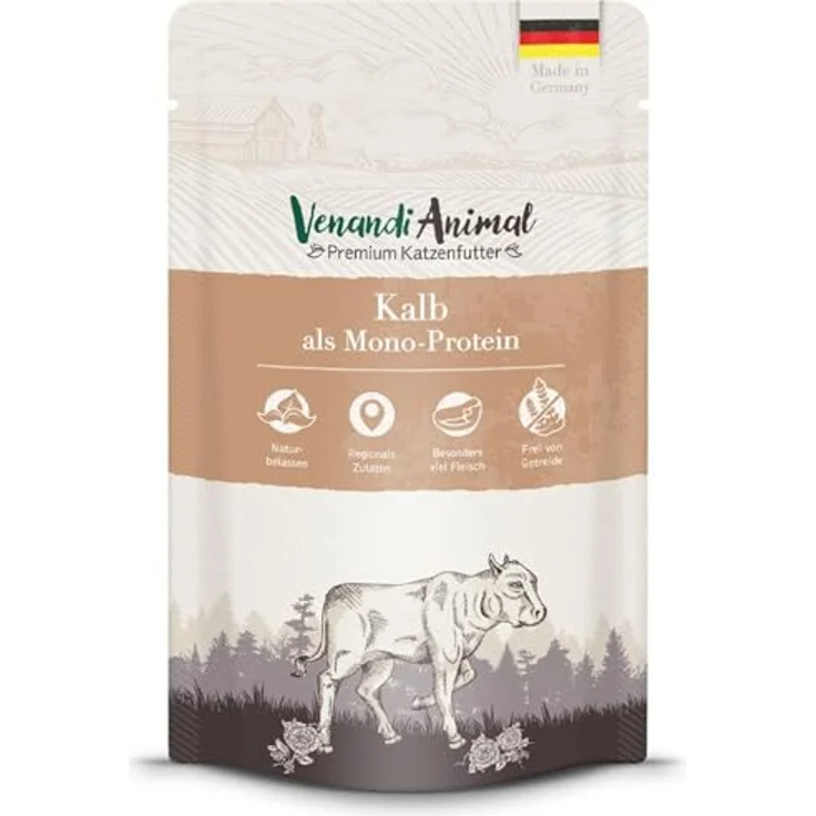 Venandi Animal Monoprotein Nassfutter 12 x 125 g für Katzen, Kalb, getreidefrei, hohe Verträglichkeit, ohne Zuckerzusatz, aus Deutschland – Bild 2