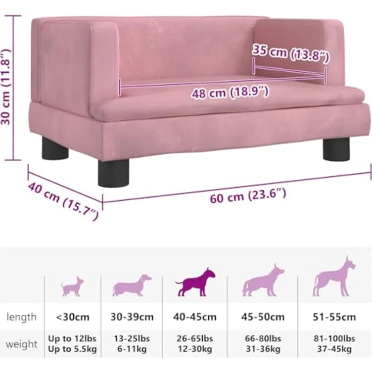 vidaXL Hundematratze Rosa, Samt Hunde-Sofa mit massivem Kiefernholzrahmen und Schaumstofffüllung – Bild 3