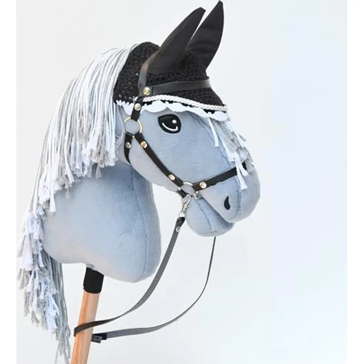 Hobby Horse Land Hobby Horse Zubehör-Set Halfter mit Führstrick und Insektenhaube – Größe A4 und A3, schwarz – Bild 5
